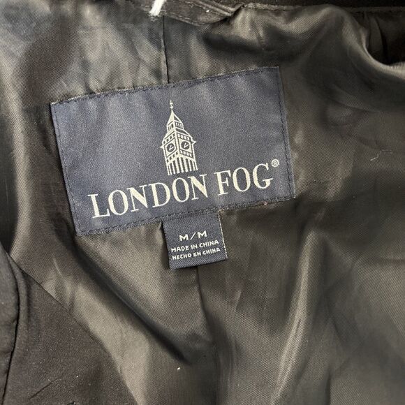 London Fog Belted Lined Trench Coat  Size Medium Black Waterproof Mid-Length - Picture 4 of 4